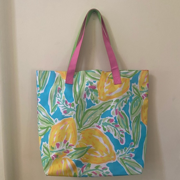 Lilly Pulitzer × Estée Lauder Lemon Canvas Tote Bright Citrus Painted Print - Picture 5 of 5
